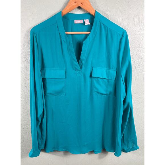 Chico's Blouse Womens Size 3 XL Turquoise V-Neck Long Sleeve Office Career Shirt - Picture 7 of 9
